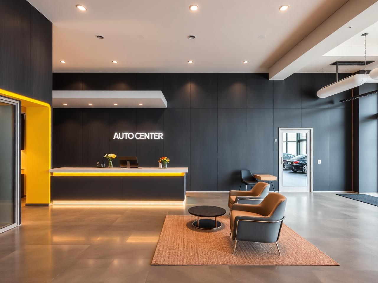 Recepção da DriveTech Auto Center com balcão de atendimento